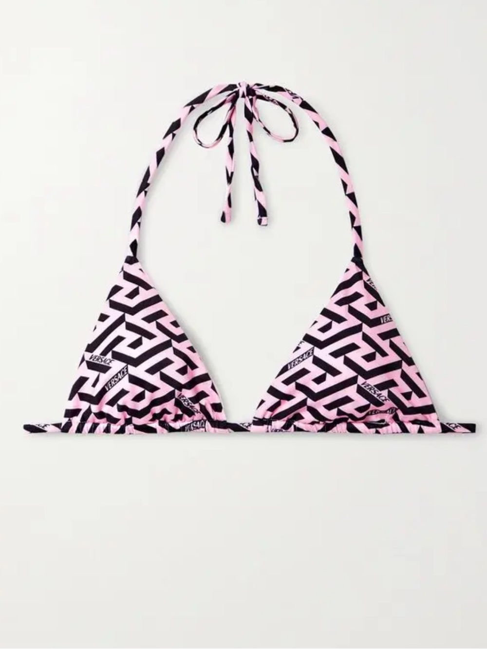 Versace Pink & Black La Greca Triangle Bikini Top & shorts